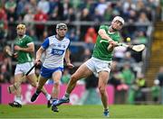 26 May 2024; Kyle Hayes of Limerick scores a point from play under pressure from Kevin Mahony of Waterford during the Munster GAA Hurling Senior Championship Round 5 match between Limerick and Waterford at TUS Gaelic Grounds in Limerick Photo by Sam Barnes/Sportsfile