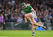 26 May 2024; Gearóid Hegarty of Limerick in action against Tadhg de Burca of Waterford during the Munster GAA Hurling Senior Championship Round 5 match between Limerick and Waterford at TUS Gaelic Grounds in Limerick Photo by Sam Barnes/Sportsfile