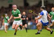 26 May 2024; Shane O Brien of Limerick in action against Ian Kenny of Waterford during the Munster GAA Hurling Senior Championship Round 5 match between Limerick and Waterford at TUS Gaelic Grounds in Limerick Photo by Tom Beary/Sportsfile
