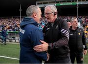 26 May 2024; Tipperary manager Liam Cahill, left, shakes hands with Clare manager Brian Lohan after the Munster GAA Hurling Senior Championship Round 5 match between Tipperary and Clare at FBD Semple Stadium in Thurles, Tipperary. Photo by Michael P Ryan/Sportsfile