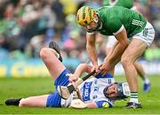 26 May 2024; Stephen Bennett of Waterford in action against Dan Morrissey of Limerick during the Munster GAA Hurling Senior Championship Round 5 match between Limerick and Waterford at TUS Gaelic Grounds in Limerick Photo by Sam Barnes/Sportsfile