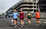 28 May 2024; Pictured at the launch of the 2024 TG4 All-Ireland Ladies Football Championships in Dublin, are senior players, from left, Carla Rowe of Dublin, Clodagh McCambridge of Armagh, Aishling O'Connell of Kerry and Ailbhe Davoren of Galway. All roads lead to Croke Park for the 2024 TG4 All-Ireland Junior, Intermediate and Senior Finals on Sunday August 4, as the Ladies Gaelic Football Association also gets set to celebrate its 50th anniversary on July 18, 2024. #ProperFan. Photo by Ramsey Cardy/Sportsfile