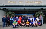 27 May 2024; Top row, from left, Daingean Uí Chúis club representative, Dónall Ó Loinsigh, Ceannasaí Spóirt TG4, Rónan Ó Coisdealbha, Méabh Cusack of Na Gaeil Óga, Micheál Conroy of Na Gaeil Óga, Rian Mac Seáin of Cill Chartha, Séamus Ó Domhnaill of Béal an Mhuirthead, Uachtarán Chumann Lúthchleas Gael Jarlath Burns, Maria Reilly of Kiltane, Adhna Nic Dhonncha of Micheál Breathnach, Cill na Martra club representative Siobhán Ní Chuana, Cathaoirleach Choiste na Gaeilge CLG Áine Uí Choinn, Ceannasaí Raidió na Gaeltachta Gearóid Mac Donncha, bottom row, from left, Fergal Ó Gríofa of Lios Póil, Ciarán Ó Murchú of An Seanphobal, Evan Ó Flatharta of Naomh Anna Leitir Móir, Micheál Ó Coirbín of Carna Caiseal, Amhlaoibh Ó Loingsigh of Naomh Abán, Sarán Ó Fionnagáin of Wolfetones and Lauren Nic Aoidh of Wolfetones are pictured during the GAA’s Comórtas Peile na Gaeltachta press event at Croke Park in Dublin. Select attendees at the event included Uachtarán CLG, Jarlath Burns, Rónán Ó Coisdealbha, TG4, Gearóid Mac Donncha, Raidió na Gaeltachta and Cathaoirleach Choiste Náisiúnta na Gaeilge, CLG, Áine Uí Choinn. Photo by Tyler Miller/Sportsfile