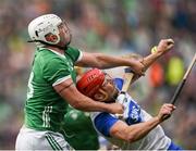 26 May 2024; Aaron Gillane of Limerick in action against Tadhg de Burca of Waterford during the Munster GAA Hurling Senior Championship Round 5 match between Limerick and Waterford at TUS Gaelic Grounds in Limerick Photo by Tom Beary/Sportsfile