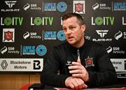 27 May 2024; Jon Daly speaks to the media after being unveiled as the new Dundalk manager at Oriel Park in Dundalk, Louth. Photo by Sam Barnes/Sportsfile
