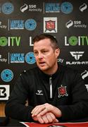 27 May 2024; Jon Daly speaks to the media after being unveiled as the new Dundalk manager at Oriel Park in Dundalk, Louth. Photo by Sam Barnes/Sportsfile