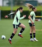 27 May 2024; Tyler Toland, left, and Leanne Kiernan during a Republic of Ireland Women's training session at the FAI National Training Centre in Abbotstown, Dublin. Photo by Stephen McCarthy/Sportsfile