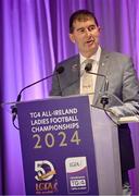 28 May 2024; Pictured at the launch of the 2024 TG4 All-Ireland Ladies Football Championships in Dublin, is Uachtarán Cumann Peil Gael na mBan, Mícheál Naughton. All roads lead to Croke Park for the 2024 TG4 All-Ireland Junior, Intermediate and Senior Finals on Sunday August 4, as the Ladies Gaelic Football Association also gets set to celebrate its 50th anniversary on July 18, 2024. #ProperFan. Photo by David Fitzgerald/Sportsfile