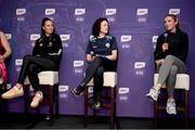 28 May 2024; Pictured at the launch of the 2024 TG4 All-Ireland Ladies Football Championships in Dublin, is Máire Ní Bhraonáin with, from left, Grace Clifford of Kildare, Martha Jordan of London and Aoibhinn McHugh of Tyrone . All roads lead to Croke Park for the 2024 TG4 All-Ireland Junior, Intermediate and Senior Finals on Sunday August 4, as the Ladies Gaelic Football Association also gets set to celebrate its 50th anniversary on July 18, 2024. #ProperFan. Photo by David Fitzgerald/Sportsfile