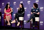 28 May 2024; Pictured at the launch of the 2024 TG4 All-Ireland Ladies Football Championships in Dublin, is Máire Ní Bhraonáin with, from left, Grace Clifford of Kildare, Martha Jordan of London. All roads lead to Croke Park for the 2024 TG4 All-Ireland Junior, Intermediate and Senior Finals on Sunday August 4, as the Ladies Gaelic Football Association also gets set to celebrate its 50th anniversary on July 18, 2024. #ProperFan. Photo by David Fitzgerald/Sportsfile