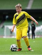 29 May 2024; Kayden Doherty of Scoil Íosagáin, Buncrana, Inishowen, Donegal, during the FAI Primary 5s Finals day at Aviva Stadium in Dublin. Photo by Stephen McCarthy/Sportsfile