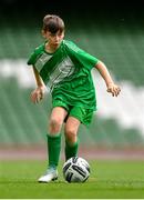 29 May 2024; Artem Salantii of Scoil Phádraig, Westport, Mayo, during the FAI Primary 5s Finals day at Aviva Stadium in Dublin. Photo by Stephen McCarthy/Sportsfile