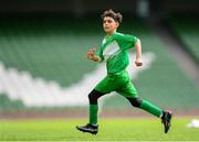 29 May 2024; Mounir Soufan of Scoil Phádraig, Westport, Mayo, during the FAI Primary 5s Finals day at Aviva Stadium in Dublin. Photo by Stephen McCarthy/Sportsfile