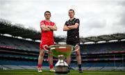 30 May 2024; Christy Ring Cup finalists Derry's Cormac O’Doherty and Kildare's Paddy McKenna during a Joe McDonagh, Christy Ring, Nickey Rackard, Lory Meagher Cup Final media day at Croke Park in Dublin. Photo by Stephen McCarthy/Sportsfile