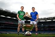 30 May 2024; Lory Meagher Cup finalists Fermanagh's Ryan Bogue and Longford's John Casey during a Joe McDonagh, Christy Ring, Nickey Rackard, Lory Meagher Cup Final media day at Croke Park in Dublin. Photo by Stephen McCarthy/Sportsfile