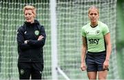 30 May 2024; Denise O'Sullivan and head coach Eileen Gleeson during a Republic of Ireland women's training session at Aviva Stadium in Dublin. Photo by Stephen McCarthy/Sportsfile