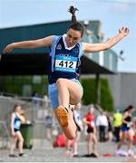 31 May 2024; Isabel Aspel of Ramsgrange Wexford competes in the minor girls long jump during day one of the 123.ie All-Ireland Schools’ Track and Field Championships at Tullamore Harriers Athletics Club in Offaly. Photo by David Fitzgerald/Sportsfile