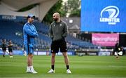 31 May 2024; Leinster backs coach Andrew Goodman speaks wot Connacht defence coach Scott Fardy before the United Rugby Championship match between Leinster and Connacht at the RDS Arena in Dublin. Photo by Harry Murphy/Sportsfile