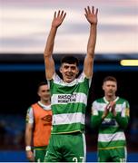 31 May 2024; Cory O'Sullivan of Shamrock Rovers celebrates after his side's victory in the SSE Airtricity Men's Premier Division match between Drogheda United and Shamrock Rovers at Weavers Park in Drogheda, Louth. Photo by Shauna Clinton/Sportsfile