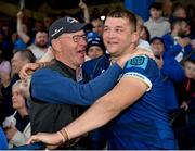 31 May 2024; Ross Molony of Leinster celebrates with supporters after his side's victory in the United Rugby Championship match between Leinster and Connacht at the RDS Arena in Dublin. Photo by Sam Barnes/Sportsfile