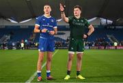 31 May 2024; Sam Prendergast of Leinster and his brother Cian Prendergast of Connacht in conversation after the United Rugby Championship match between Leinster and Connacht at the RDS Arena in Dublin. Photo by Sam Barnes/Sportsfile