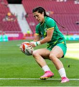 1 June 2024; Amee-Leigh Murphy of Ireland scores a try during the HSBC Women's SVNS 2024 Grand Finals Pool B match between Ireland and France at Civitas Metropolitano Stadium in Madrid, Spain. Photo by Juan Gasparini/Sportsfile