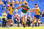 1 June 2024; Aidan O'Shea of Mayo in action against Enda Smith, left, and Conor Cox of Roscommon during the GAA Football All-Ireland Senior Championship Round 2 match between Roscommon and Mayo at Dr Hyde Park in Roscommon. Photo by Ben McShane/Sportsfile