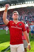 1 June 2024; Alex Kendellen of Munster celebrates after his side's victory in the United Rugby Championship match between Munster and Ulster at Thomond Park in Limerick. Photo by Seb Daly/Sportsfile