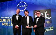 1 June 2024; Robert Blighe of Coláiste Mhuire CBS, Mullingar, is presented with the Nissan Ireland Development School of the Year award by Seamus Morgan of Nissan Ireland at the 2024 Leinster Rugby Awards Ball at The InterContinental Hotel in Dublin. Photo by Harry Murphy/Sportsfile