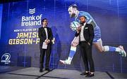1 June 2024; Jamison Gibson-Park speaks to MC Joe Molloy after being presented with the Bank of Ireland Men’s Player’s Player of the Year award during the 2024 Leinster Rugby Awards Ball at The InterContinental Hotel in Dublin. Photo by Harry Murphy/Sportsfile