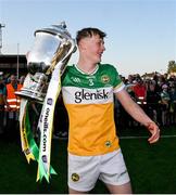 1 June 2024; The Offaly full-back Ben Miller with the cup after the oneills.com GAA Hurling All-Ireland U20 Championship final match between Offaly and Tipperary at UPMC Nowlan Park in Kilkenny. Photo by Ray McManus/Sportsfile