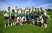 2 June 2024; Shay Cronin and his brother Cillian, from Ennis, Clare, meet the Republic of Ireland squad before a Republic of Ireland training session at the FAI National Training Centre in Abbotstown, Dublin. Photo by Stephen McCarthy/Sportsfile