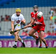 2 June 2024; Mark Grace of Kildare is tackled by Mark Craig of Derry during the Christy Ring Cup final match between Kildare and Derry at Croke Park in Dublin. Photo by Ray McManus/Sportsfile