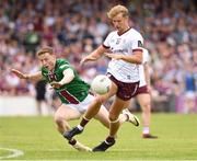 2 June 2024; Cian Hernon of Galway in action against Ray Connellan of Westmeath during the GAA Football All-Ireland Senior Championship Round 2 match between Westmeath and Galway at TEG Cusack Park in Mullingar, Westmeath. Photo by Matt Browne/Sportsfile