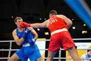2 June 2024; Martin McDonagh of Ireland, right, in action against Davit Chaloyan of Armenia during their Men's +92kg Finals at the Paris 2024 Olympic Boxing Qualification Tournament at Hua Mak Indoor Stadium in Bangkok, Thailand. Photo by Joe Walsh/Sportsfile