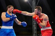 2 June 2024; Martin McDonagh of Ireland, right, in action against Davit Chaloyan of Armenia during their Men's +92kg Finals at the Paris 2024 Olympic Boxing Qualification Tournament at Hua Mak Indoor Stadium in Bangkok, Thailand. Photo by Joe Walsh/Sportsfile