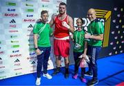 2 June 2024; Martin McDonagh of Ireland, with Ireland boxing coaches, from left, James Doyle, Lynne McEnery and Damian Kennedy after their Men's +92kg Finals against Davit Chaloyan of Armenia at the Paris 2024 Olympic Boxing Qualification Tournament at Hua Mak Indoor Stadium in Bangkok, Thailand. Photo by Joe Walsh/Sportsfile