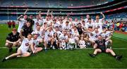 2 June 2024; The Kildare players and officials celebrate with the cup after the Christy Ring Cup final match between Kildare and Derry at Croke Park in Dublin. Photo by Ray McManus/Sportsfile