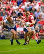 2 June 2024; Ciaran Keenan of Louth in action against Ryan O'Toole and Ryan Wylie of Monaghan during the GAA Football All-Ireland Senior Championship Round 2 match between Monaghan and Louth at St Tiernach's Park in Clones, Monaghan. Photo by Philip Fitzpatrick/Sportsfile
