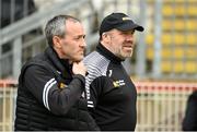 2 June 2024; Tyrone joint-managers Brian Dooher and Feargal Logan before the GAA Football All-Ireland Senior Championship Round 2 match between Tyrone and Clare at O'Neill's Healy Park in Omagh, Tyrone. Photo by Oliver McVeigh/Sportsfile