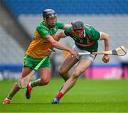 2 June 2024; Adrian Philips of Mayo is tackled by Gavin Browne of Donegal during the Nickey Rackard Cup final match between Donegal and Mayo at Croke Park in Dublin. Photo by Ray McManus/Sportsfile
