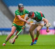 2 June 2024; Adrian Philips of Mayo is tackled by Gavin Browne of Donegal during the Nickey Rackard Cup final match between Donegal and Mayo at Croke Park in Dublin. Photo by Ray McManus/Sportsfile