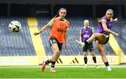 3 June 2024; Katie McCabe and Jess Ziu, left, during a Republic of Ireland women's training session at Friends Arena in Stockholm, Sweden. Photo by Stephen McCarthy/Sportsfile