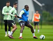 3 June 2024; Michael Obafemi, right, and Josh Cullen during a Republic of Ireland training session at the FAI National Training Centre in Abbotstown, Dublin. Photo by Brendan Moran/Sportsfile