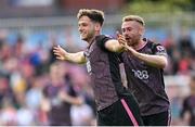 3 June 2024; Jamie Gullan of Dundalk celebrates with teammate Paul Doyle, left, after scoring their side's first goal during the SSE Airtricity Men's Premier Division match between St Patrick's Athletic and Dundalk at Richmond Park in Dublin. Photo by Ramsey Cardy/Sportsfile