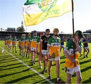 1 June 2024; Offaly captain Dan Bourke, 11, leads his team in the pre-match parade before the oneills.com GAA Hurling All-Ireland U20 Championship final match between Offaly and Tipperary at UPMC Nowlan Park in Kilkenny. Photo by Ray McManus/Sportsfile