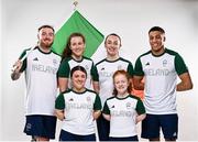4 June 2024; Paralympics Ireland names seven athletes to represent Team Ireland at the Paralympic Games this summer from August 28 - September 8. Pictured are the swimming team, back row, from left, Barry McClements, Róisín Ní Ríain, Ellen Keane and Deaten Registe; front row, Nicole Turner, left, and Dearbhaile Brady. Photo by Ramsey Cardy/Sportsfile