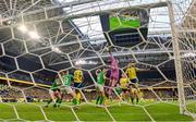 4 June 2024; Republic of Ireland goalkeeper Courtney Brosnan contests a cross with Magdalena Eriksson of Sweden during the 2025 UEFA Women's European Championship qualifying match between Sweden and Republic of Ireland at Friends Arena in Stockholm, Sweden. Photo by Stephen McCarthy/Sportsfile