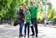 4 June 2024; Republic of Ireland supporters Aisling, Daragh and Ruben Coen from Lucan in Dublin before the international friendly match between Republic of Ireland and Hungary at Aviva Stadium in Dublin. Photo by Ben McShane/Sportsfile