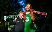 4 June 2024; Republic of Ireland supporters Noah, aged seven, Abbie Mahon, aged 11, before the international friendly match between Republic of Ireland and Hungary at Aviva Stadium in Dublin. Photo by Ben McShane/Sportsfile